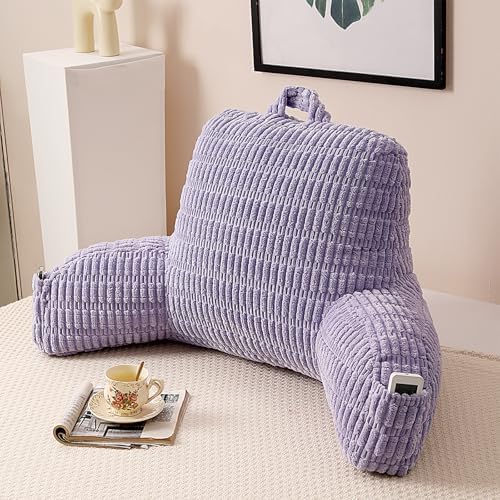 Reading Pillow for Sitting in Bed with Arm,Purple Corduroy,M by PAJEO