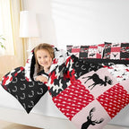 Erosebridal Boys Camo Comforter Set, Deer Silhouette Bedding Set Queen for Kids Teens Adult, Black White Red Camouflage Quilted Comforter Antlers Grid Checkered Down Comforter with 2 Pillow Cases - Image 6