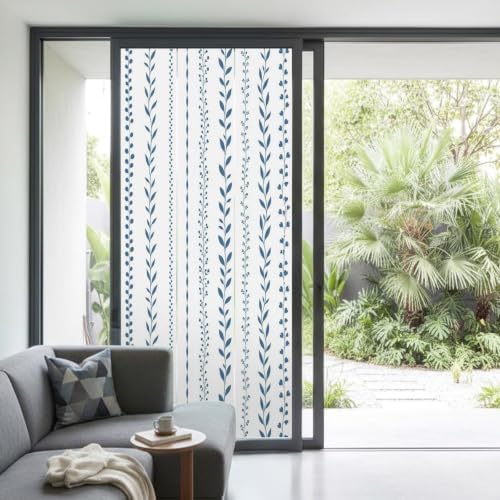 Window Privacy Film Frosted, Modern Minimalist Non-Adhesive Static Cling Window Tint, Light Blue Rustic Leaves Stripes Insulated Windows Frosted Films for Living Room, 35.4 x 78.7 Inches - Image 2