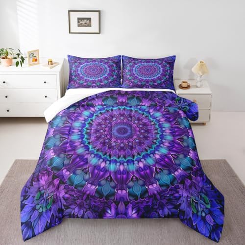 Erosebridal Mandala Comforter Set Twin Boho Chic Medallion Bedding Set for Kids Girls Teens Women Bedroom Decor, Bohemian Exotic Flower Quilted Duvet Mandala Tie Dye Spiral Comforter+1 Pillow Case by Erosebridal