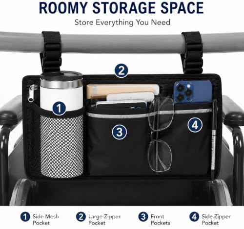 Side Storage Organizer Bag for Quantum_Rehab Edge_3_Stretto 2021-2026, Multi Pocket Armrest Pouch with Zipper Compartment, Universal Carry Organizer for Personal Items - Image 2