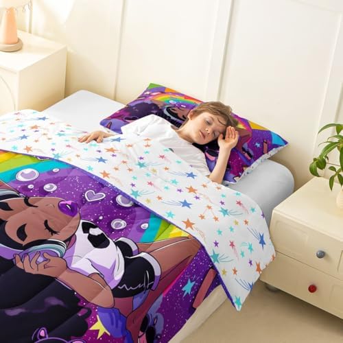 Erosebridal Black Girls Comforter Set Magical African American Twin Bedding Set Rainbow Afro Pretty Girls Comforter Love Music Purple Girl Duvet Insert for Teens Kids Princess Cute Room Decor - Image 4