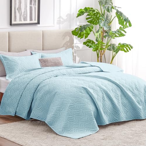 Love's cabin Oversized King Quilt Set, Soft Bedspread Comforter, Light Blue - Image 2