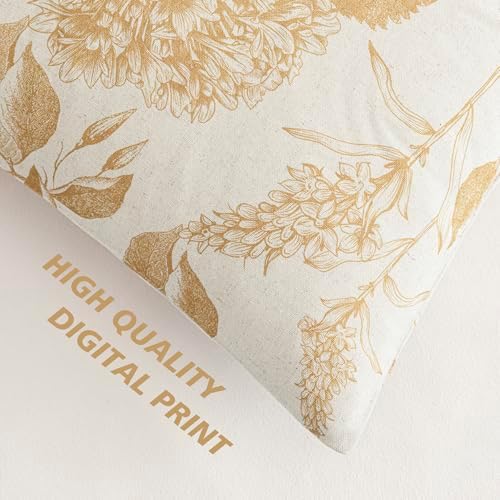 Foindtower Set of 2 Linen Floral Vintage Throw Pillow Covers Neutral Accent Print Decorative Cozy Cushion Covers Farmhouse Home Decor for Sofa Chair Couch Bed Living Room,24×24 Inch,Light Yellow - Image 3