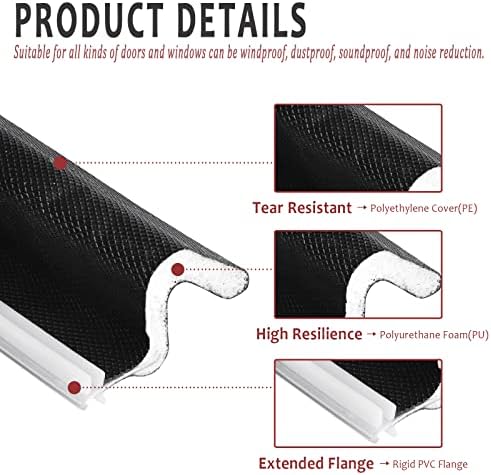 100 Feet Weather Stripping Door Seal Strip, Solike V-Shaped "Q" Foam Slot Installation Seals Large Gap Kerf Weather Stripping for Door Frame, Easy Cut to Size(Black) - Image 3