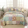 vctops Boho Patchwork Cotton Quilted Bedspread Quilt Set Queen Size 3 Pieces Soft Reversible Lightweight Coverlet Set Floral Print 1 Quilt and 2 Pillow Shams (Purple,Queen) by vctops