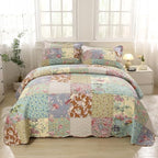 vctops Boho Patchwork Cotton Quilted Bedspread Quilt Set Queen Size 3 Pieces Soft Reversible Lightweight Coverlet Set Floral Print 1 Quilt and 2 Pillow Shams (Purple,Queen) by vctops