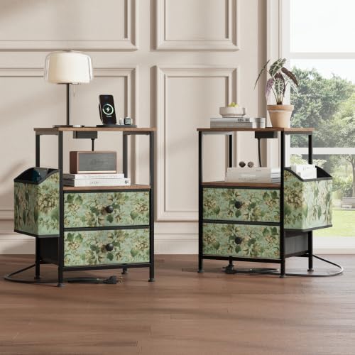 MALOL Night Stands for Bedrooms Set of 2 with Charging Station&Light Strip by MALOL
