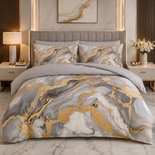 CCoutueChen Grey Queen Comforter Set - Modern Marble Bedding Set by CCoutueChen
