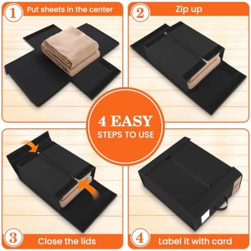 WOWBOX Sheet Organizers and Storage,Closet Bed Sheet Organizer Under Bed Storage and Organization with Label Cards & Clear Window for Bedding Sheets,Duvet Covers,Blankets (6 Pack，Black) - Image 4