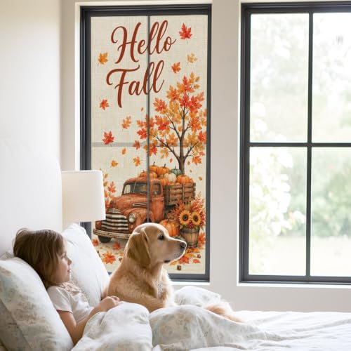 Window Privacy Film Frosted, Thanksgiving Fall Static Cling Door Window Covering, Orange Car Pumpkin Maple Leaves Tree UV Blocking Windows Film for Office, Hotel, Bedroom, 29.5 x 78.7 Inches - Image 2