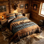 Happy Camping Comforter Set Full Camper Quilt Bedding For Kids Adults,Rv Accessories Comforter For Travel Trailers Rustic Farmhouse Wooden Board Duvet Set Mountain Pine Trees Decor,2 Pillow Cases - Image 2