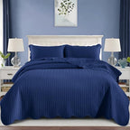 King Quilt Set Bedspread Coverlet Bedding Leaf Navy 106"x96" by IRImperialRooms
