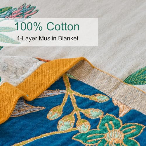 Boho Throw Blanket, 100% Soft Cotton Floral Quilt, King 90"x 98" - Image 3