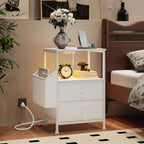 MALOL Night Stand with Charging Station & Led Light Strip,White by MALOL