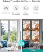 Window Privacy Film Frosted, Thanksgiving Reusable Static Cling Window Tints, Fall Orange Car Pumpkin Maple Wood Grain Heat Control Windows Films for Offices, Balcony, 29.5 x 118 Inches - Image 6