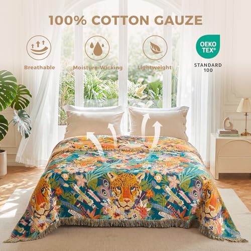 LUTBM Boho Throw Blanket for Bed 60"x80", All Season Cotton Couch Blankets - Image 4