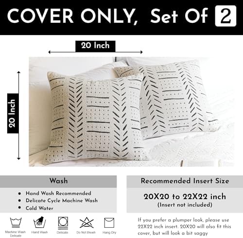 BlissBlush Off White Decorative Throw Pillow Covers 20X20, Set of 2, Boho Farmhouse Square Cushion Cover, Cozy Soft Accent Pillowcase for Couch Sofa Bed Living Room Home Décor - Image 3