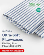 King Pillow Cases - 10 Pack Pillowcase Covers - 20" x 40" (Blue Stripes) - Image 2