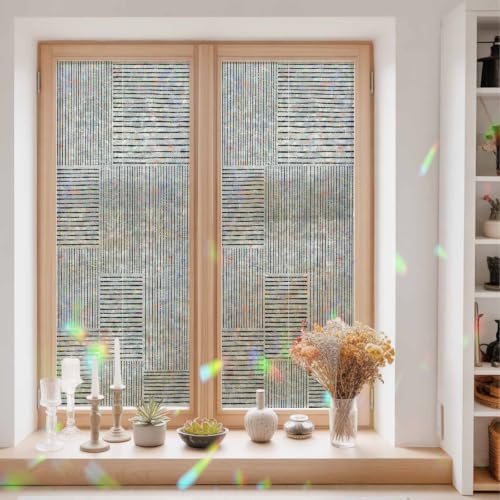 Window Privacy Film Static Cling, Black Modern Striped Decorative Stained Glass Window Film for Sliding Patio Doors/Living Room Glass Doors, Grid Line Blocks Farmhouse 29.5 x 78.7 Inches - Image 3