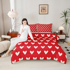 Red White Comforter Set King Size Cute Heart Pattern Bedding For Kids Boys Girls Valentine Day Gift Quilt Cartoon Love Geometric Duvet Insert Love Heart Soft Warm Bedding Sets Bedroom Decor 3Pcs - Image 4