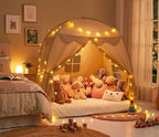 Akiky Large Teepee Tent for Kids with Lights Portable Bed Canopy Tent Foldable Teepee Canopy Playhouse Inside Canopy Bed for Playroom(Natural) - Image 4