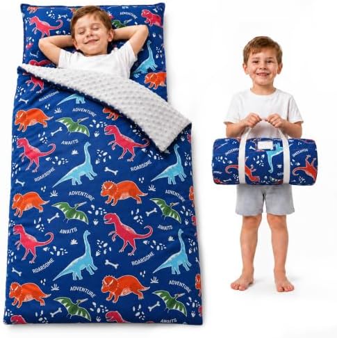 Bunnikins & Clover Toddler Nap Mat with Removable Pillow, Nap Mats for Preschool, Easy Clean Toddler Nap Pad for Kindergarten, Kids Sleeping Bag for Travel Camping by BunnikinsClover