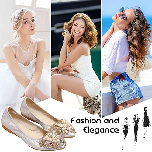 KUNWFNIX Women Ballet Flats Rhinestone Wedding Ballerina Shoes Foldable Sparkly Comfort Slip on Flat Shoes - Image 5