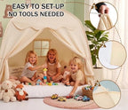 Akiky Large Teepee Tent for Kids with Lights Portable Bed Canopy Tent Foldable Teepee Canopy Playhouse Inside Canopy Bed for Playroom(Natural) - Image 5