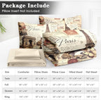 WeCozy Queen Comforter Set with Sheets, 7 Pieces Paris Vintage Bedding - Image 6