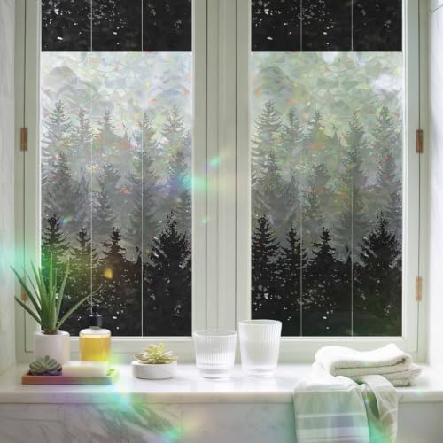 Grey Ombre Window Privacy Film Rainbow Static Cling Stain Glass Window Film for Glass Door, Decorative Sunroof Decal Sticker for Car 35.4"x78.7" Fall Autumn Forest Black Abstract Art Harvest - Image 6