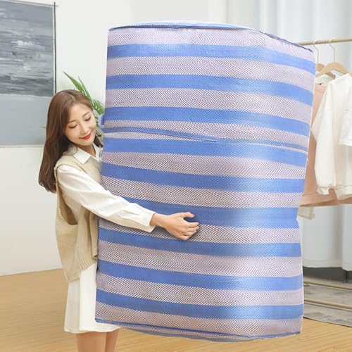 Large Nylon Woven Bag Moving Bag,75L/100L/120L/160L/230L Blue and White Stripes Laundry Bag Reusable Zipper Bag for Packing,Blankets,Duvet (4,100x55x43cm) - Image 5