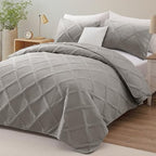 Exclusivo Mezcla 3-Piece Soft Quilts Queen Size Bedding Set, Light Grey - Image 2