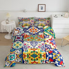Erosebridal Colorful Mexican Style Toddler Bedding Set,Retro Talavera Tile Comforter Set for Kids Room Decor,Exotic Ethnic Boho Quilt Bed Set Patchwork Floral Print Down Comforter 2Pcs - Image 2