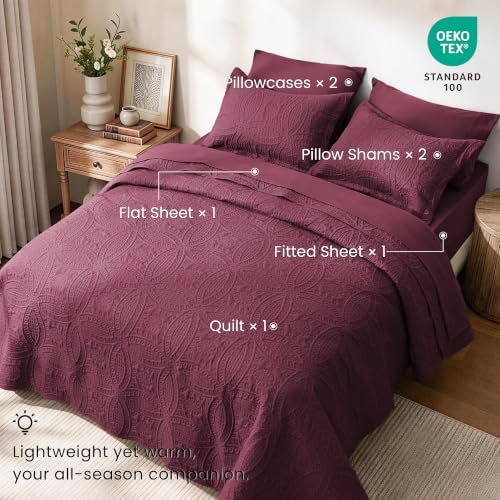 Love's cabin King Size Quilts Bedspreads, 7 Pieces Bed in a Bag, Burgundy - Image 2