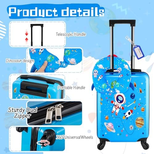 Sanwuta 4 Pcs Hardside Kids Luggage Set Space Blue 18 Inch Astronaut - Image 4
