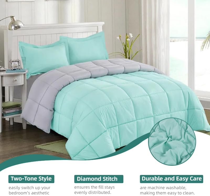 HOMME Queen Size 3 Pieces All Season Soft Comfortable Down Alternative Reversible Quilted Oversize Comforter Set School Dorm, Machine Washable - Image 2