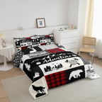 Castle Fairy Deer Antlers Comforter Set King Size,Bear Pine Wolf Hunting Camper Bedding Set All Season Quilt Set,Adventure Rustic Farmhouse Red Plaid Microfiber Polyester Down Comforter - Image 3