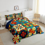 Erosebridal Colorful Mexican Talavera Tile Toddler Bedding Set - Vintage Floral Comforter Sets, Exotic Ethnic Bohemian Bed Set for Kids, Patchwork Flower Room Decor - 1 Pillowcase - Image 5