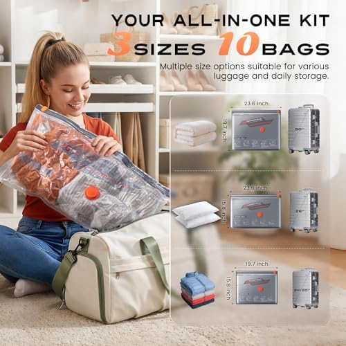10 Combo Travel Vacuum Storage Bags with Portable Cordless Electric Pump - Image 4