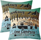 Feelyou Kids Camper Throw Pillow Covers 16"x16" Set of 4 Happy Camping Cushion Case Gifts for RV Owners Vintage Wooden Planks Decorative Pillow Case Rustic Farmhouse Style Outdoor Pillows Covers - Image 2