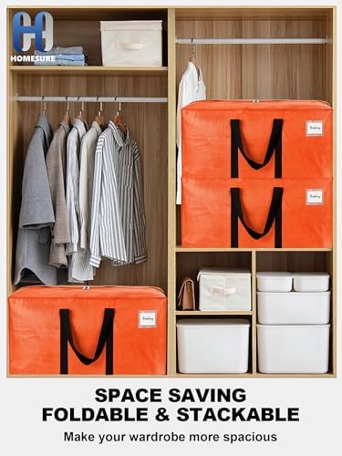 HOMESURE Supports 200lbs Heavy Duty Moving Bags - Strong Zipper & Wrap-Around Handles - Water-Resistant Storage Totes, Durable Alternative to Moving Boxes - 12 Pack - Orange - Image 6