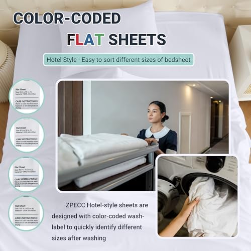 ZPECC Full Flat Sheets Only Navy 6 Pack, Color-Coded Hem Threads - Image 3