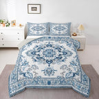 Erosebridal Vintage Floral King Comforter Set - Light Blue and White Flower Bedding Sets for Kids Adults | Retro Aesthetic Flowers Bed Set | Farmhouse Room Decor with 2 Pillowcases - Image 2