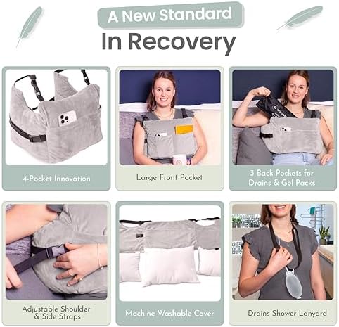 MOYOAMA Post Mastectomy Pillow – 4pc Protective Set with Gel Pack, Seatbelt Cushion, & Shower Lanyard– After Double Mastectomy Pillow Post Surgery Recovery Must Haves, Lumpectomy Recovery Supplies Kit - Image 3