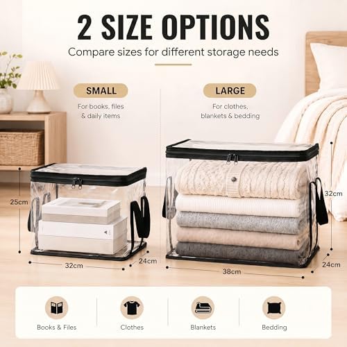 Clear Storage Bins with Lids, Plastic Storage Boxes and Closet Organizers for Under Bed Toy Storage, Foldable Moving Bags for Packing Clothes (Black-8PCS, Small: 12.6 x 9.5 x 9.8 in) - Image 3