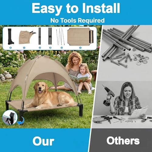 Elevated Dog Bed with Canopy Raised Pet Cot for Large Dogs, Outdoor Dog Cot with Removable Sun Shade Tent, Breathable Mesh Portable Dogs Cot for Camping, Beach, Backyard, Outdoor Use - Image 7