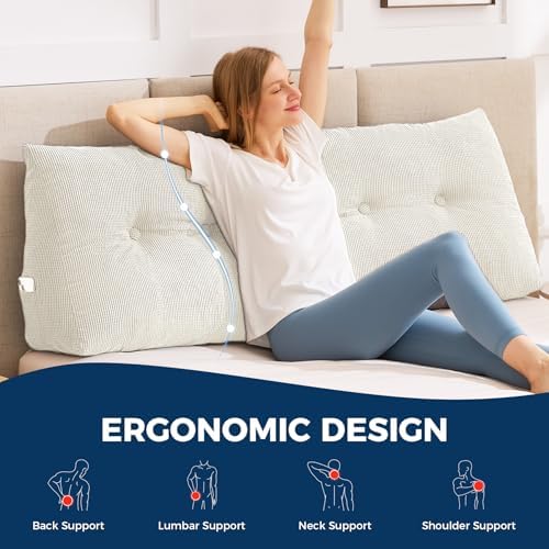 IASEAHK Headboard Pillow King, Wedge Pillow Headboard, Beige - Image 3