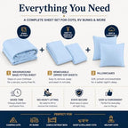 Zipper Cot Fitted Sheet, 33 x 75 Camping Cot Mattress Sheets, 400 Thread Count 100% Cotton, Includes 1 Wraparound Base, 2 Removable Zipper Top Sheets & 2 Pillowcases, 8 Inch Deep Pocket, Light Blue - Image 4