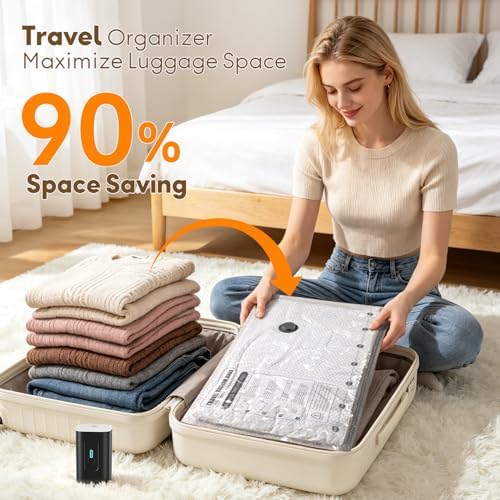 Vacuum Storage Bags 12Pack S-L, Reusable Compression Bags with Upgraded Electric Pump, 90% More Space Saving, Moisture Dust Proof for Travel Home Closet Bedding Clothes Storage - Image 3